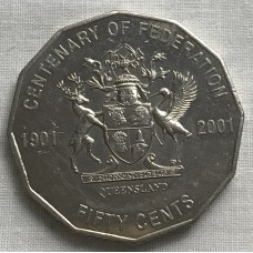 AUSTRALIA 2001 . FIFTY 50 CENTS COIN . CENTENARY OF FEDERATION . QUEENSLAND